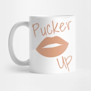 Pucker Up. Kiss Me. Hot Lips. Funny Fashion and Makeup Quote. Pale Pink Mug